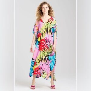 NATORI Bora Bora Caftan pink multi tropical print One Size Mu Muu Resort Leisure